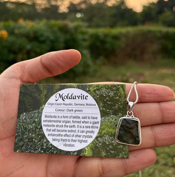 Silver Moldavite Necklace Moldavite Pendant: Natural Czech Tektite