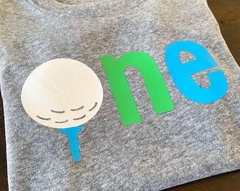 golf-style “one” tshirt; first birthday shirt for golf theme