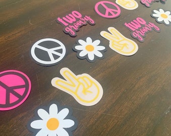 Two groovy cake, donut, cupcake toppers; two year old cake topper; two groovy theme