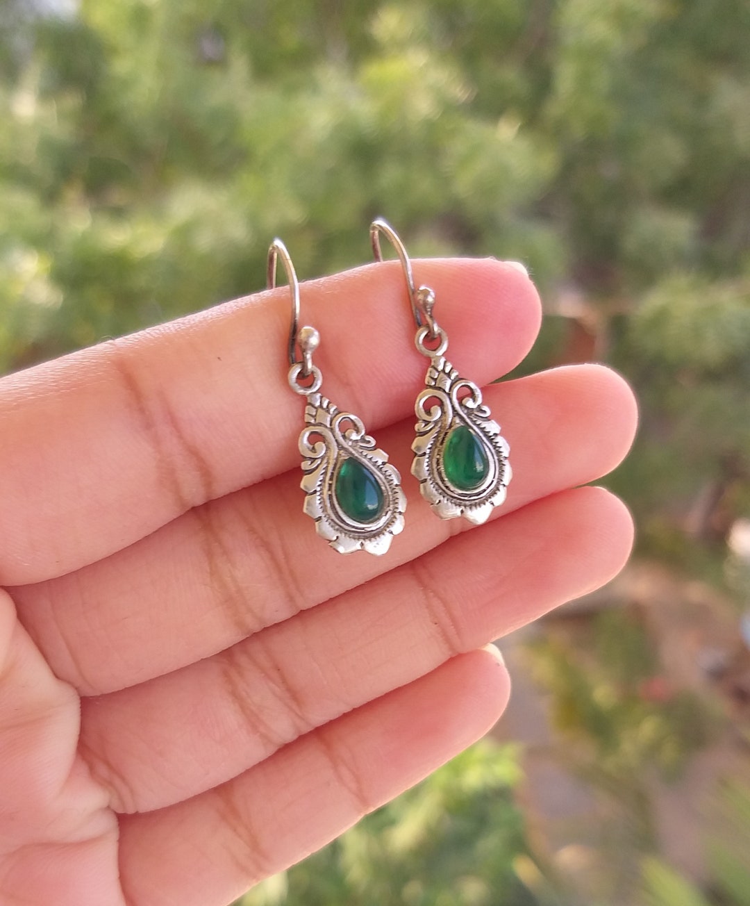 Green colour stone earrings Clearance