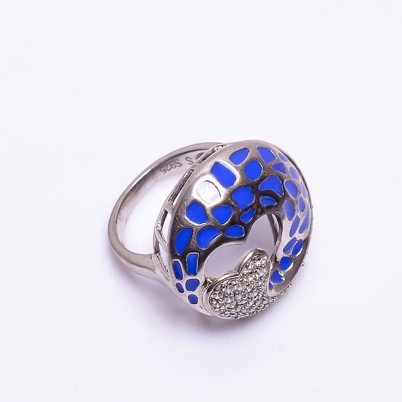Vintage blue white Ring December birthstone ring Bohemian Ring Large boho statement natural cubic zirconia 925sterling silver ring
