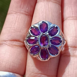 Art deco amethyst 925sterling silver ring ,Large boho statement Purple Amethyst Ring, Hand Crafted Bohemian Ring , February birthstone ring