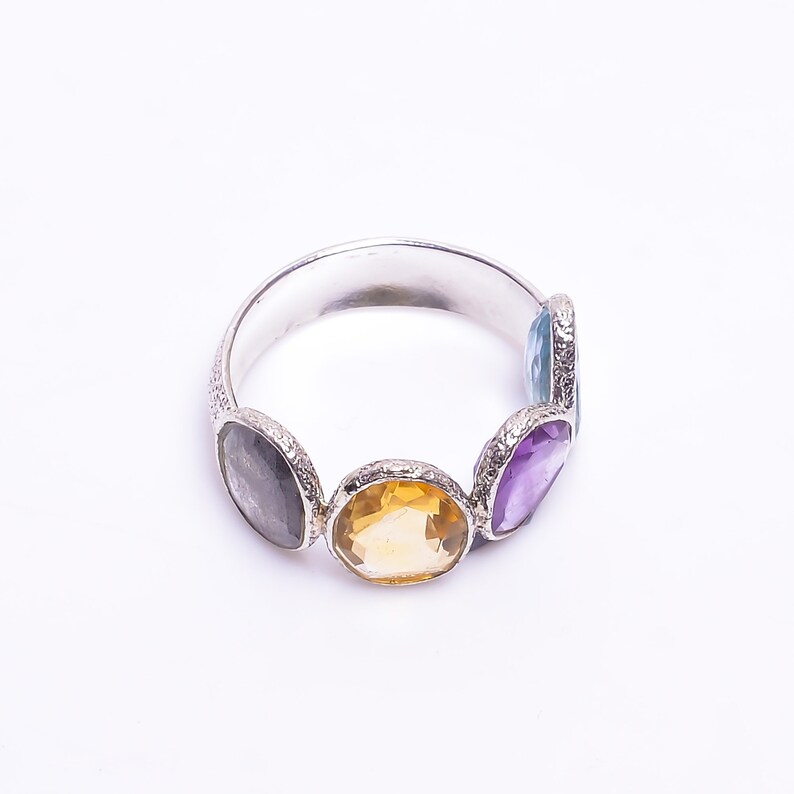 Amethyst Citrine aquamarine labradorite women ring 4 stone vintage gemstone sterling silver ring antique birthstone ring