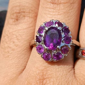 Boho Flower amethyst 925sterling silver ring ,Large boho statement Purple Amethyst Ring, Hand Crafted Bohemian Ring ,