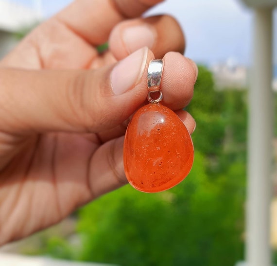 Collier Pendentif En Cornaline Naturelle Ovale 25x15 Mm - Argent Sterling 925, Chaîne 45 Cm - Pierre énergétique, Cadeau Femme