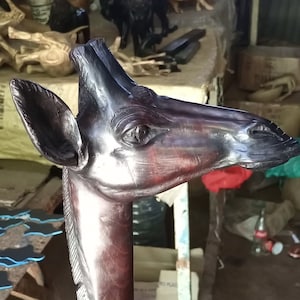 48IN Giraffe Blackwood Rosewood Original Kamba Tribal Table Shelf Home Floor Art Kenya Africa Sculpture Statue House Room Decoration Animal