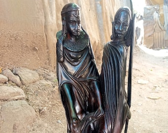 1PC Black or Rose Wood Couple "Conjoined Maasai Man & Woman" Husband Wife Sculpture Kenya Africa Kamba Tribe Handcarved Table Shelf Art