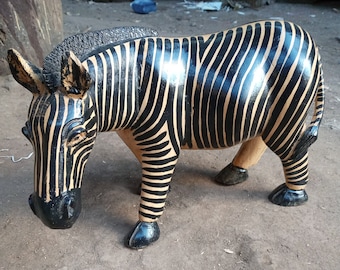 Jacaranda Wood Zebra Black White Original Kamba Painted Tribal