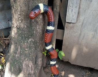 Original Kingsnake Hiking Walking Stick Cane Handmade Kenya Africa Solid 1 Piece Jacaranda Hardwood Snake Red Yellow Stripe Unisex Pick Size