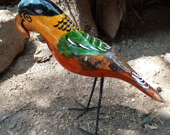 Live Edge Tropical Bird Original Kamba Tribe Hanging Table Shelf Art Kenya Africa Statue Home Room Multicolor Coastal Tropical Decoration