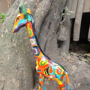 Jacaranda Wood Giraffe Multicolor Original Kamba Painted Tribal Coffee ...