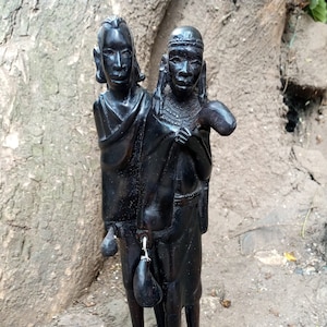 1PC Black or Rose Wood Couple &quot;Conjoined Maasai Man & Woman&quot; Husband Wife Sculpture Kenya Africa Kamba Tribe Handcarved Table Shelf Art
