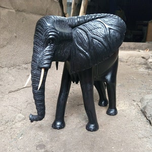 Solid Black Elephant Original Kamba Tribe Coffee Table Art Kenya Africa Floor Sculpture Shelf Statue Home Room Decoration High Polish Large image 1