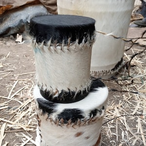 Hand Carved African Drum, Double Water Playable, Brown White Black, Solid Hardwood Bongo Drum, Boho Living Room Decor