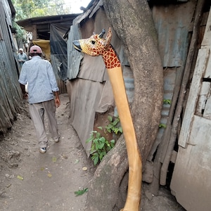 Life Size Giraffe Neck Solid Natural Jacaranda Wood Original Kamba Tribe Floor Art Kenya Africa Sculpture Statue Room Decoration Multicolor