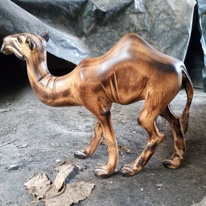 Hand Carved Wood &quot;African Camel&quot; Original Kamba Tribal Art Kenya Home Office Table Shelf Sculpture Statue Living Room Hallway Decoration