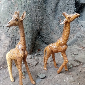 Jacaranda Wood Giraffe 2Pc Set Original Kamba Tribal Coffee Table Shelf Floor Art Kenya Africa Sculpture Statue Home Office Deco U Pick WOOD