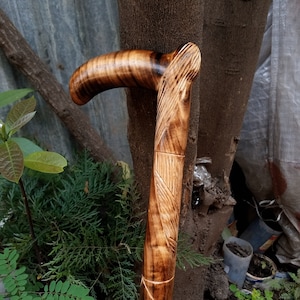 Original Jacaranda Blackwood Rosewood Hiking Walking Stick Cane Handmade Kenya Africa Solid Hardwood Art Brown Beige Unisex Mobility Device