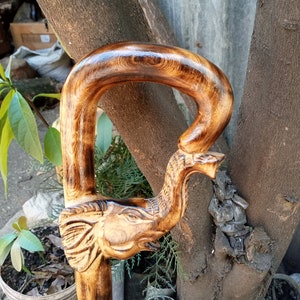 Original African Elephant Head Hiking Walking Stick Cane Handmade Kenya Africa 1 PC Olivewood Black/Iron Rosewood Art Unisex Various Sizes