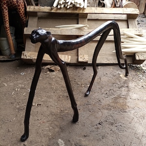 Ironwood or Rosewood Leopard Cheetah Original Kamba Floor Table Art Kenya Africa Sculpture Cat Statue Hallway Deco High Polish Original