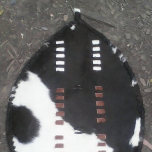 Original Zulu Warriors Shield Fully-Functional Black Brown & White Cowhide Leather Handmade Kenya Africa