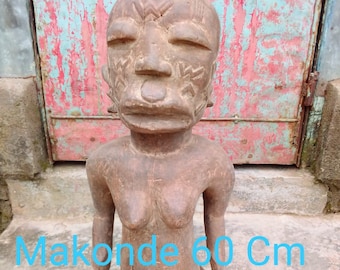 オリジナルアンティークマコンデ族の彫像 希少な木彫り ヴィンテージ彫刻 タンザニア アフリカ プリミティブアート フロアシェルフ装飾 ベージュブラウン