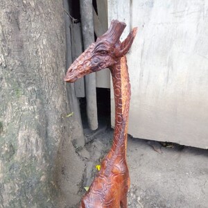 36INCH Handmade Rosewood Giraffe Original Kamba Art Kenya Africa Floor Sculpture Statue Floor Room Entryway Hallway Deco Floor Office Large