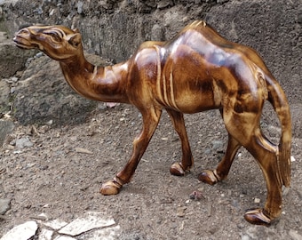 Hand Carved Wooden Camel Sculpture, Jacaranda Wood Camel Statue, Safari Animal Decor, Wildlife Figurine