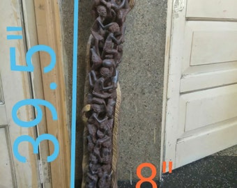 オリジナル マコンデ ファミリー 部族像 手彫り 1個 ブラックウッド彫刻 タンザニア アフリカ モダンアート フロアシェルフ デコ グループ ピープル コミュニティ