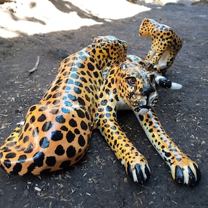 Cheetah Leopard Family Babies Original Kamba Table Art Kenya Africa Sculpture Cat 1PC Jacaranda Statue Shelf Orange BLK Pick Wood Rosewood