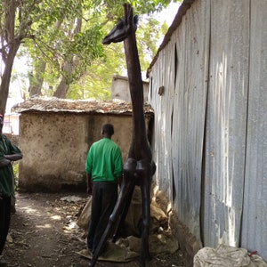 10FT BIG Handmade Blackwood Giraffe Original Kamba Art Kenya Africa Floor Sculpture Statue Living Room Entryway Hallway Deco Large Animal