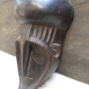 Functional Kwele Tribe Tribal Mask Gabon West Africa Wood Art Shelf Table Wall Deco Vintage Large Nose Viriility Handcarved Brown Long USED