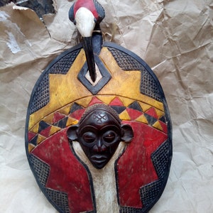 Original Chokwe Vintage Tribal Maske Plakette &quot;Schutz der Menschen durch alle sehenden Vogel&quot; DRK Afrika Holzkunst Schnitzerei Afrika Antik Wandbehang