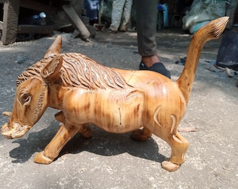 Handgeschnitztes Holz Warzenschwein Wildschwein Original Kamba Stammes Tischkunst Kenia Afrika Skulptur Tier Statue Regal Boden Deko Original Andere Hölzer