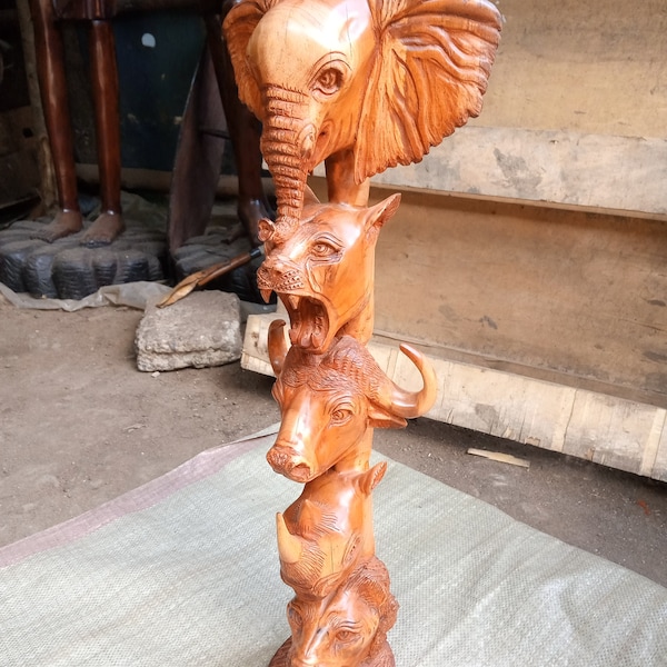 Rosewood Big 5 Animals Original Kamba Tribe Art Kenya Africa Floor Sculpture Statue Living Room Entryway Hallway Decoration YOU CHOOSE SIZE