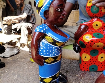 Hand Carved Wooden Woman Sculpture, Hand Painted Jacaranda Wood Woman Statue, Cultural Art Gift, Shelf Decor Sculpture