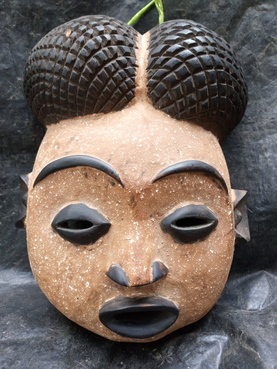 【アフリカンアート】ルバ族（Luba）キフウェベ様式 木彫りマスク 15cm Vintage Lulua Tribe Mask DRC Congolese Africa Original Wood Art