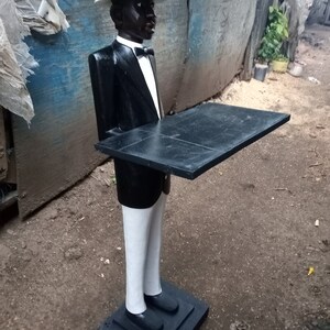 Hand Carved African Sculpture, Cameroonian Garcon Waiter, Hand Painted Jacaranda Wood Statue, African Art Decor, Tribal Figure Statue image 6