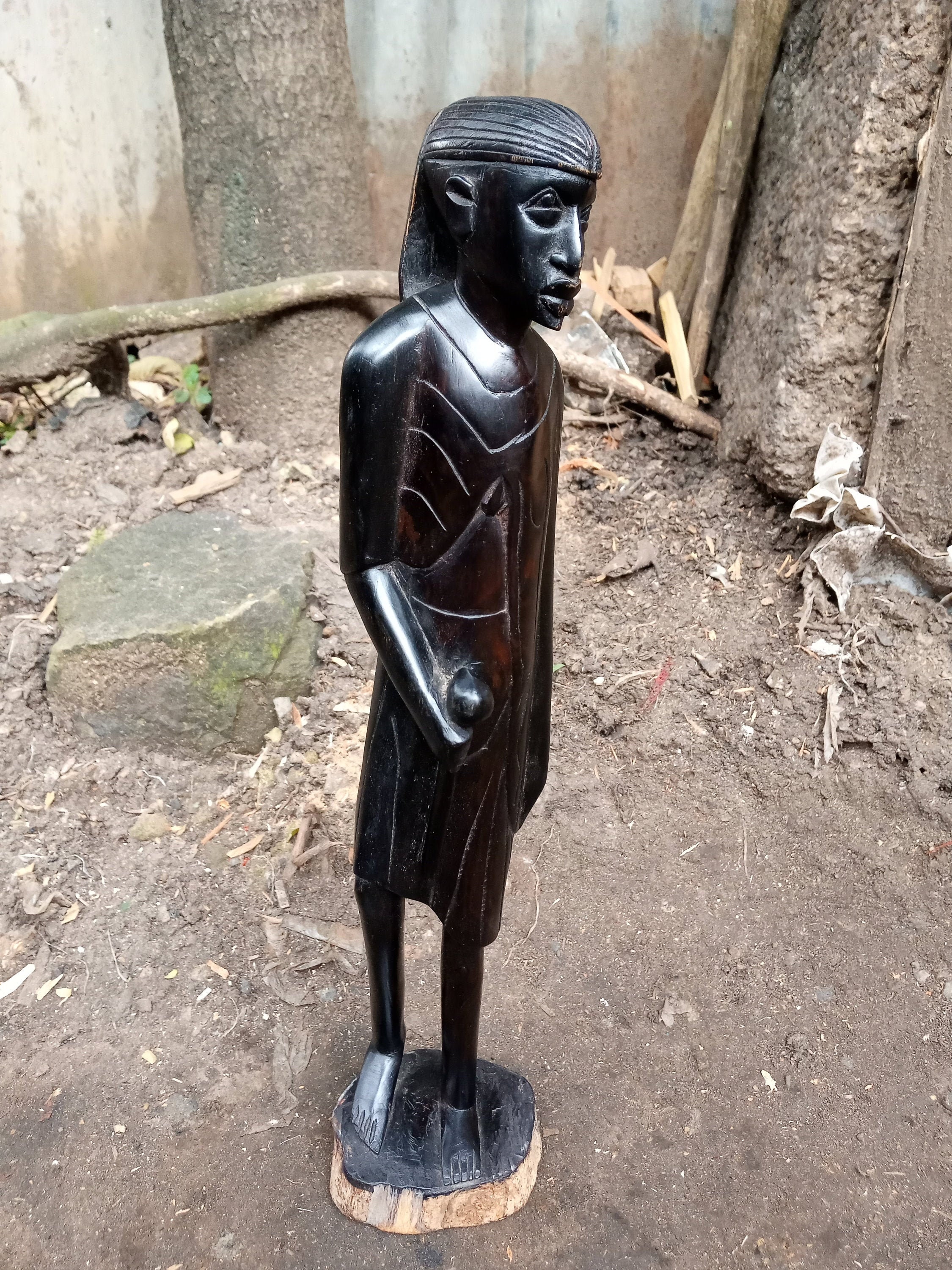 アチェ族母子彫像 高さ49cm アフリカンアート 木彫刻 (f340-17