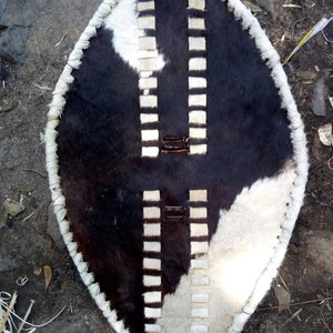 Original Zulu Warriors Shield Fully-Functional Black / Brown & White Cowhide Leather Handmade Kenya Africa