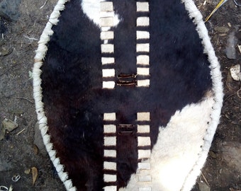 Original Zulu Warriors Shield Fully-Functional Black / Brown & White Cowhide Leather Handmade Kenya Africa