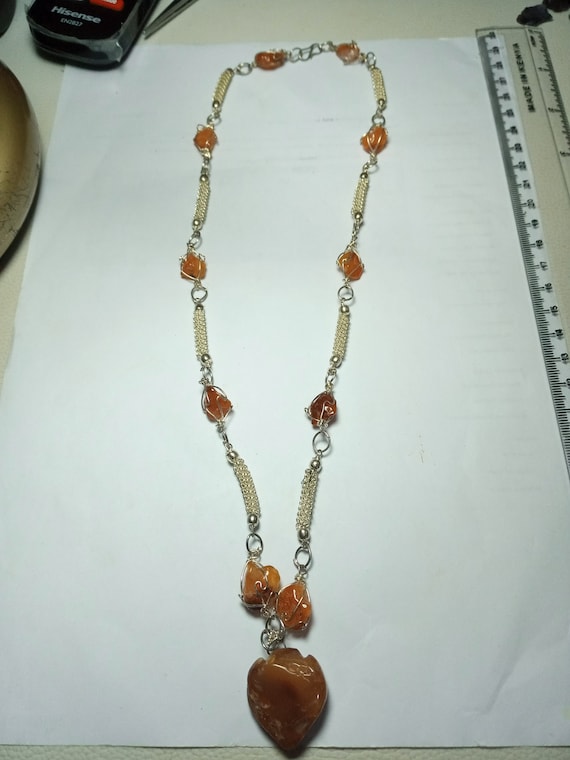 Carnelian & Silver Necklace Earth-Mined Red Orange