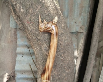 28-67inch Original Classic Africa Walking Hiking Stick Cane RHINOCEROS ANIMAL Kenya Africa 1PC Natural U Pik Wood Type Art Unisex Mobility