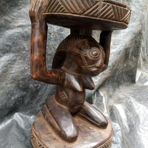DRC Tabwa Tribe Stool Chair Handcarved Solid 1-Piece Hardwood African Original Home Furniture USED Vintage Original &quot;Independent Woman&quot;