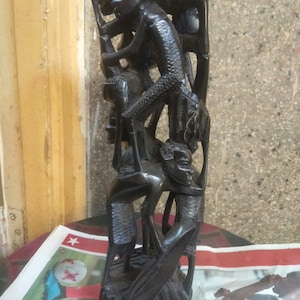 Original Makonde Family Tribal Statue Handcarved 1PC Blackwood Sculpture Tanzania Africa Modern Art Floor Shelf Deco Group People Community