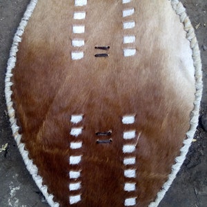 Original Zulu Warriors Shield Fully-Functional Brown & White Cowhide Leather Handmade Kenya Africa