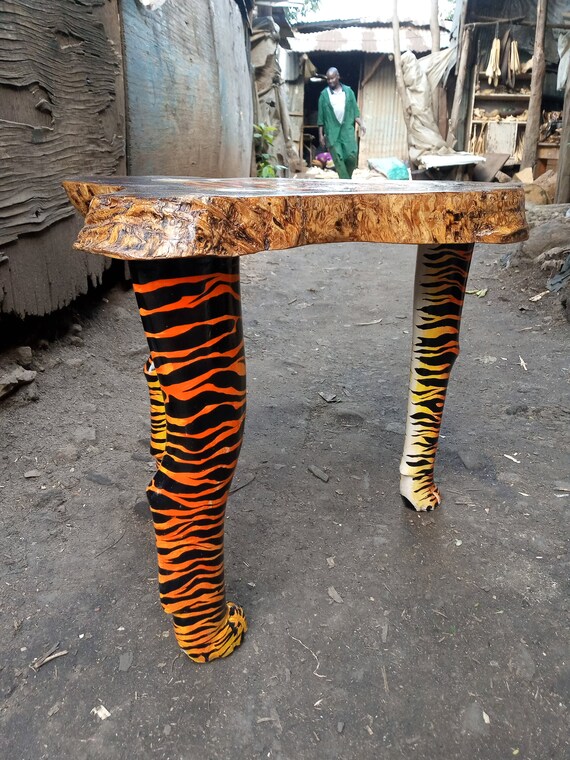 Tiger Table Stool Chair Live Edge Jacaranda Painted Wood Africa