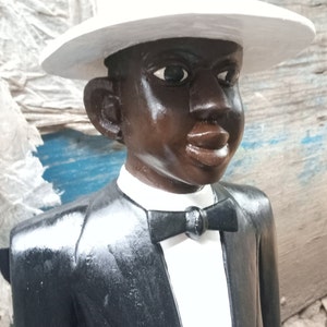 Hand Carved African Sculpture, Cameroonian Garcon Waiter, Hand Painted Jacaranda Wood Statue, African Art Decor, Tribal Figure Statue image 2
