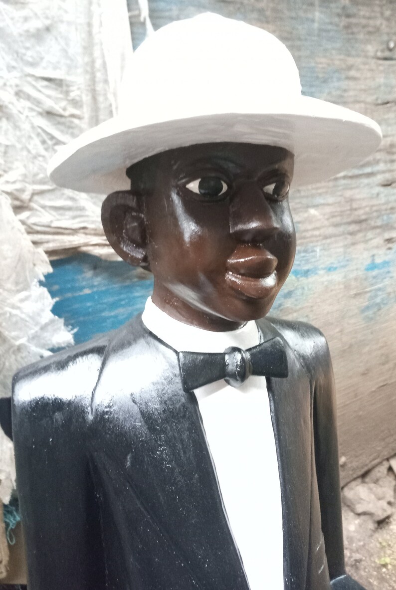 Hand Carved African Sculpture, Cameroonian Garcon Waiter, Hand Painted Jacaranda Wood Statue, African Art Decor, Tribal Figure Statue image 2