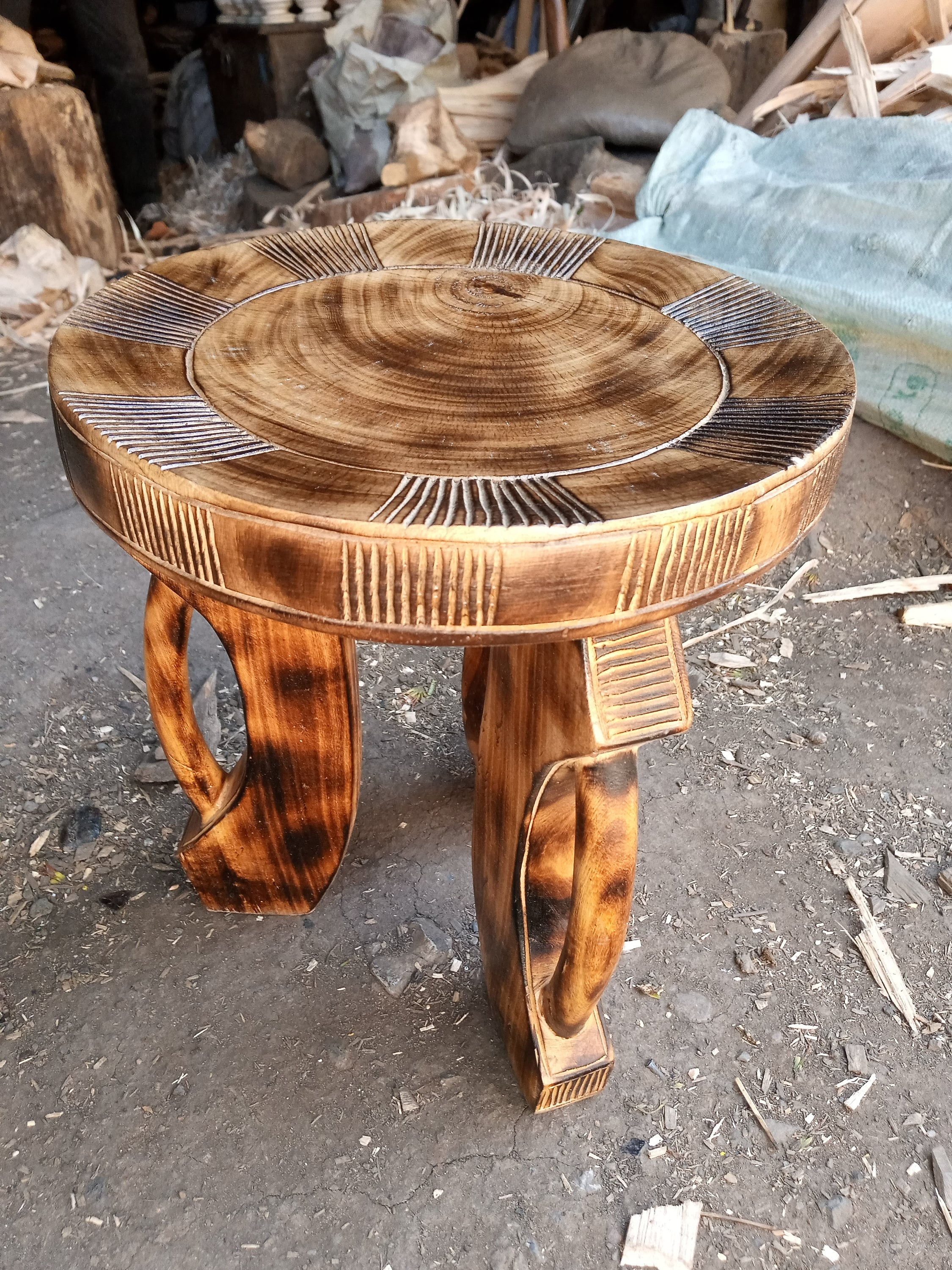 14x12in Stool Chair Handles Solid 1PC Carved Wood African Original